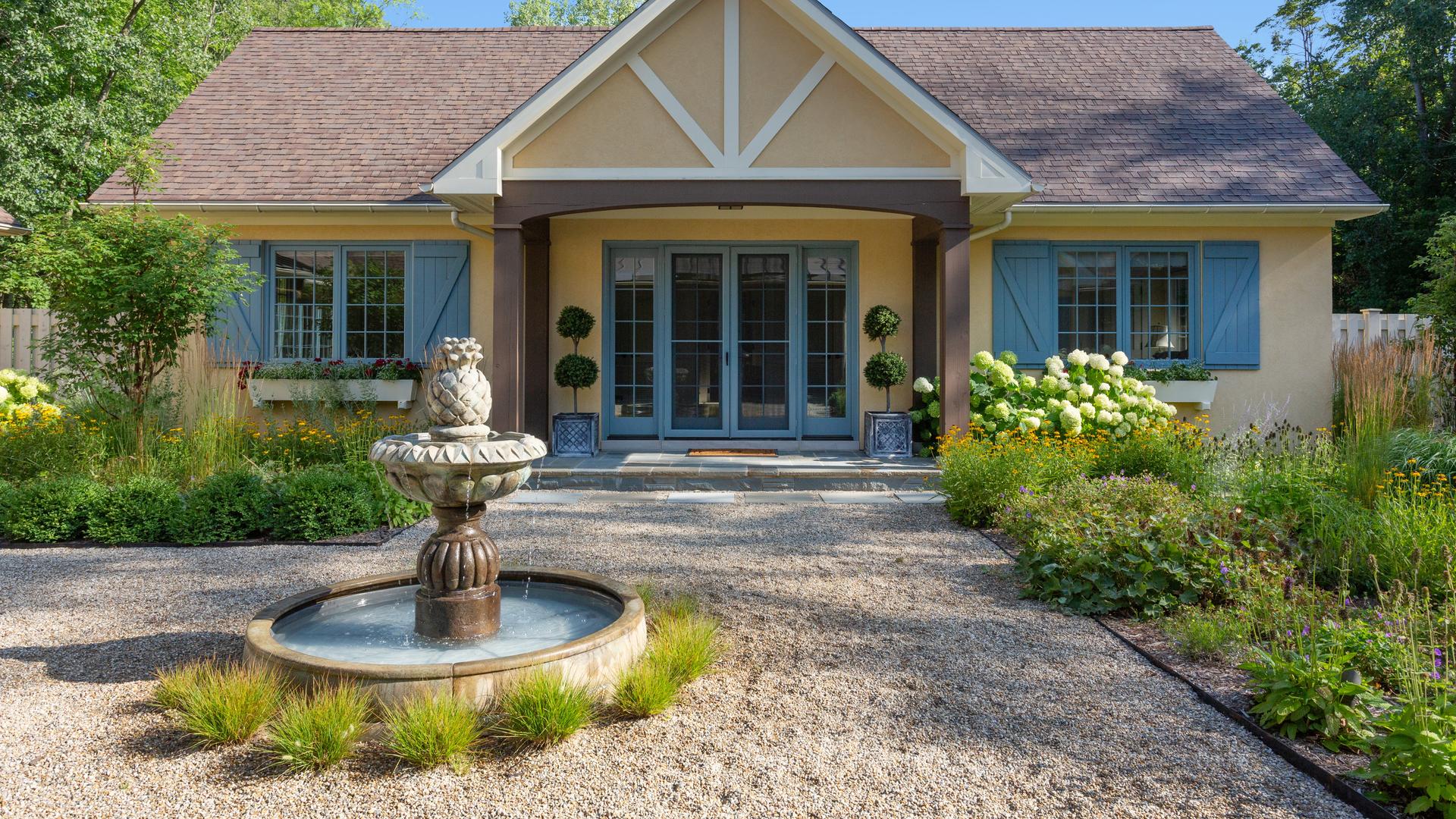 Door and fountain detail at Michigan residence